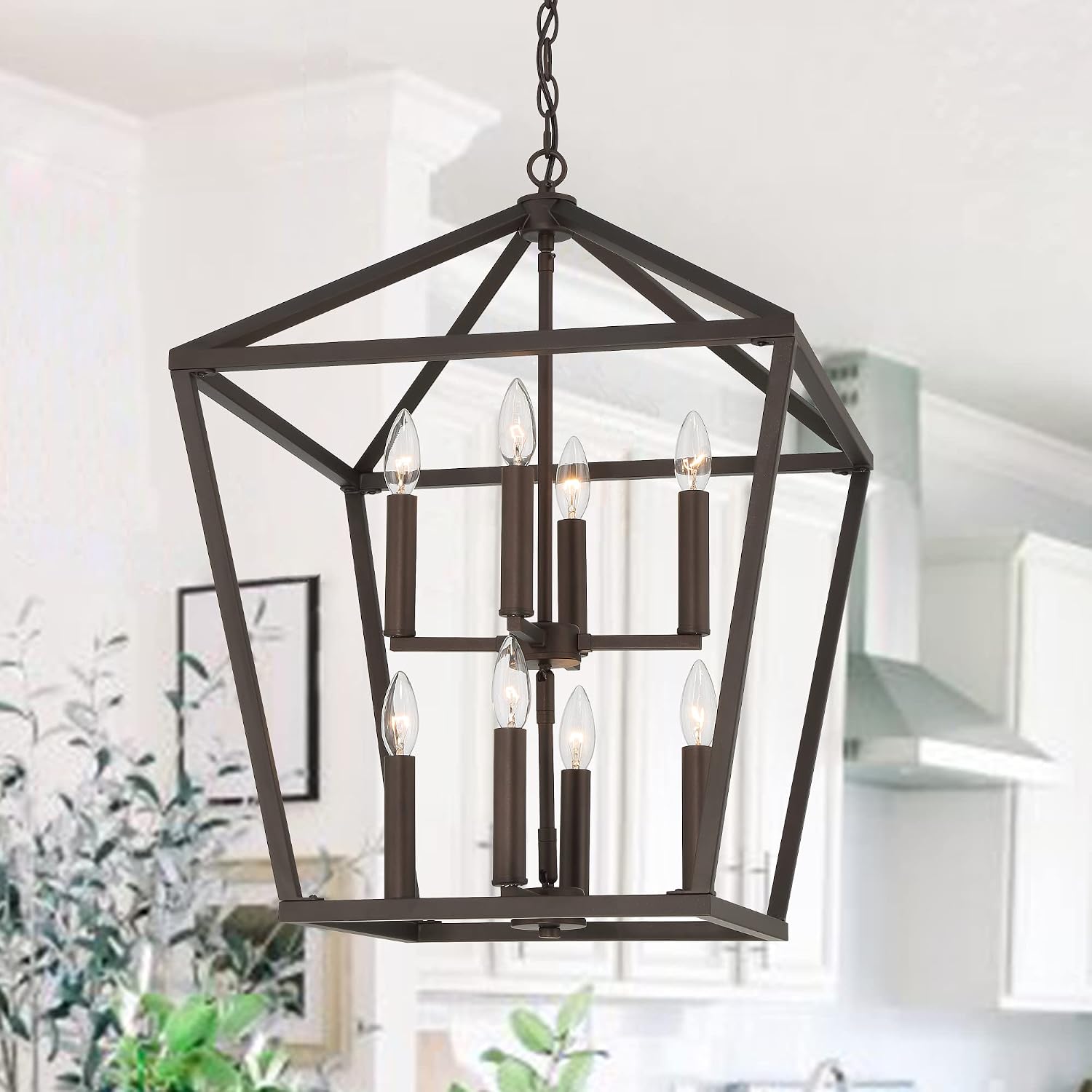 Vanity Art 8 Candle Style Light Lantern Geometric Chandelier Lighting | Modern Hanging Ceiling Lights Fixtures for Dining Room Living Room Bed Room, Kitchen, Classic Oil Rubbed Bronze, SJS10308ORB