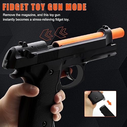 Miniatura 4 de Pistola de juguete automática de expulsión de carcasa Rango de 26 a 32 pies, 2 modos (disparo y Fidget) con 2 cargadores, 18 carcasas, 120 balas de