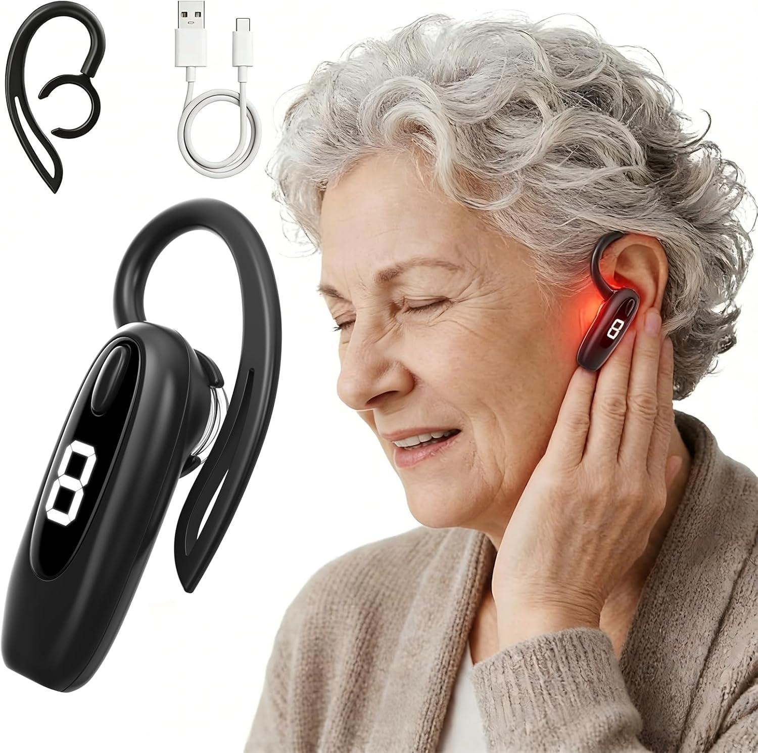 Red Light Therapy for Ears,650nm LED Ear Light Device for Tinnitus Relief Support,with Rotatable Design for Left & Right Ear Use,8-Min Auto Shut-Off,Rechargeable - Black