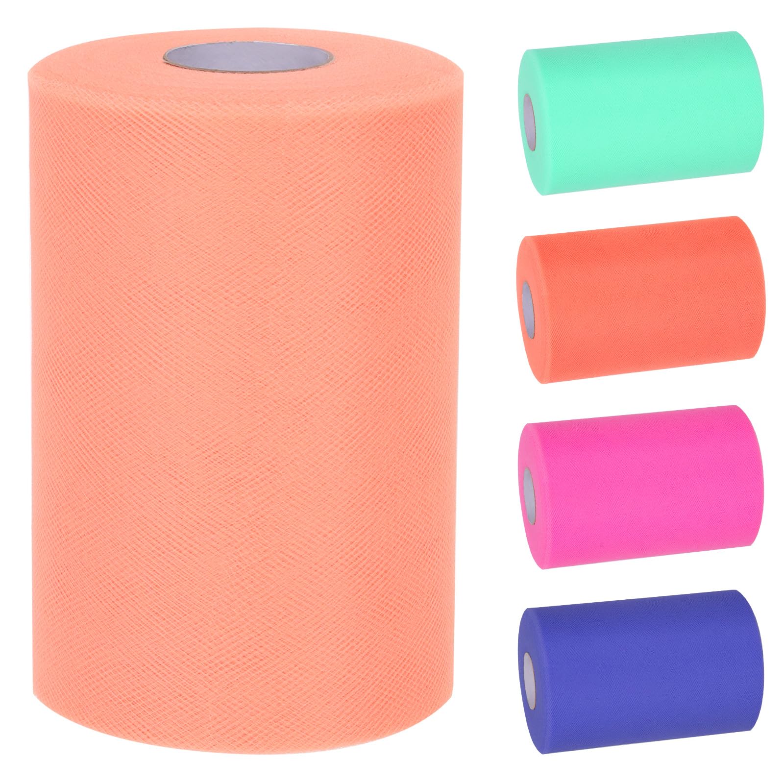 Tanstic Light Orange Solid Tulle Fabric Roll, 6 Inch x 100 Yards, Polyester/100% Tulle Fabric Roll for DIY Tutu Bow, Birthday Party Wedding Decorations
