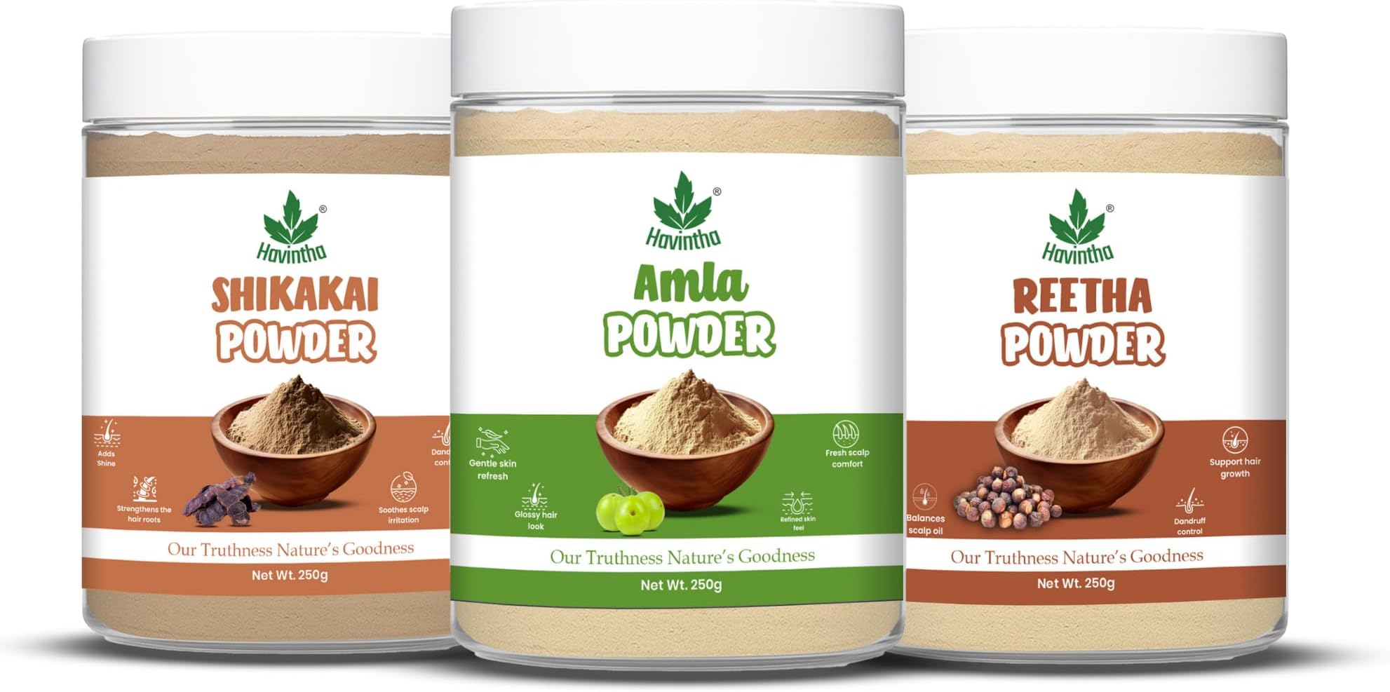Havintha Amla Reetha Shikakai Powder For Hair - Each 250 gram (Pack of 3)