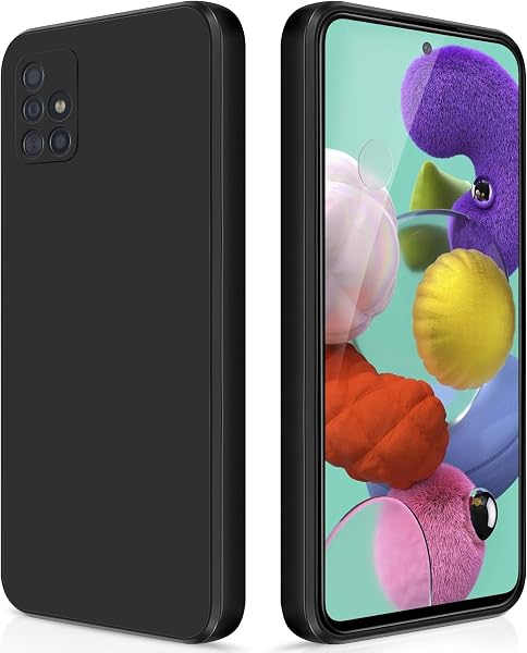 GiiYoon Case Compatible with Samsung Galaxy A51 4G, Silky-Soft Touch Full-Body Protective Phone Silicone Case, Shockproof Cover with Microfiber Lining, Black - 1