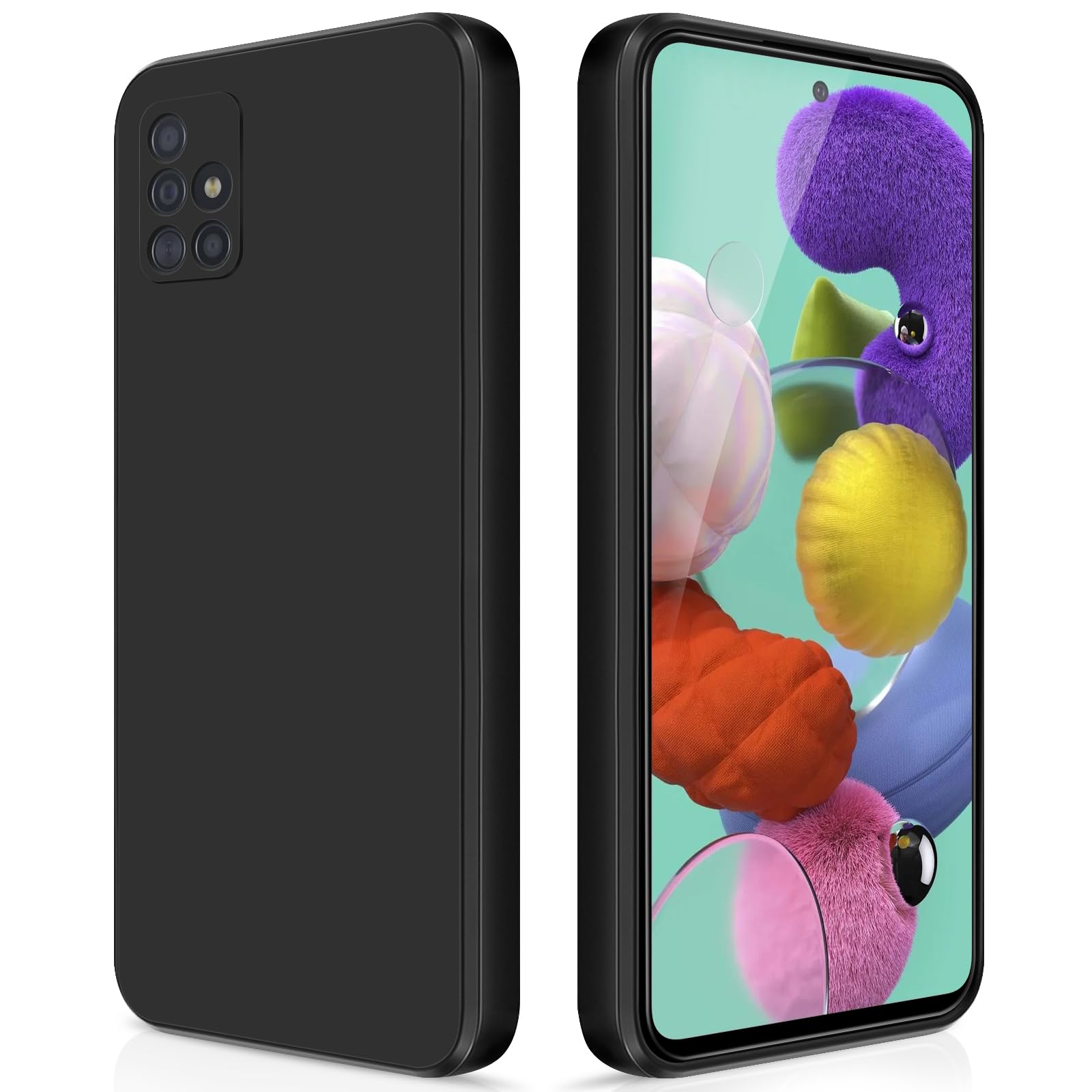 GiiYoon Case Compatible with Samsung Galaxy A51 4G, Silky-Soft Touch Full-Body Protective Phone Silicone Case, Shockproof Cover with Microfiber Lining, Black