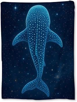 Glowing Whale Shark Blanket Gifts, Blue Starry Sky Ocean Space Flannel Throw Blanket for Couch, Bed, Travel & Home Decor, Cozy Lightweight Warm Sea Animal Blankets for Women Girls 6050 in