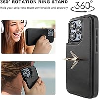 Vista 5 de ONETOP - Funda tipo cartera para iPhone 15 Pro con soporte para tarjetas, anillo de rotación de 360°, bloqueo RFID, piel sintética, doble cierre