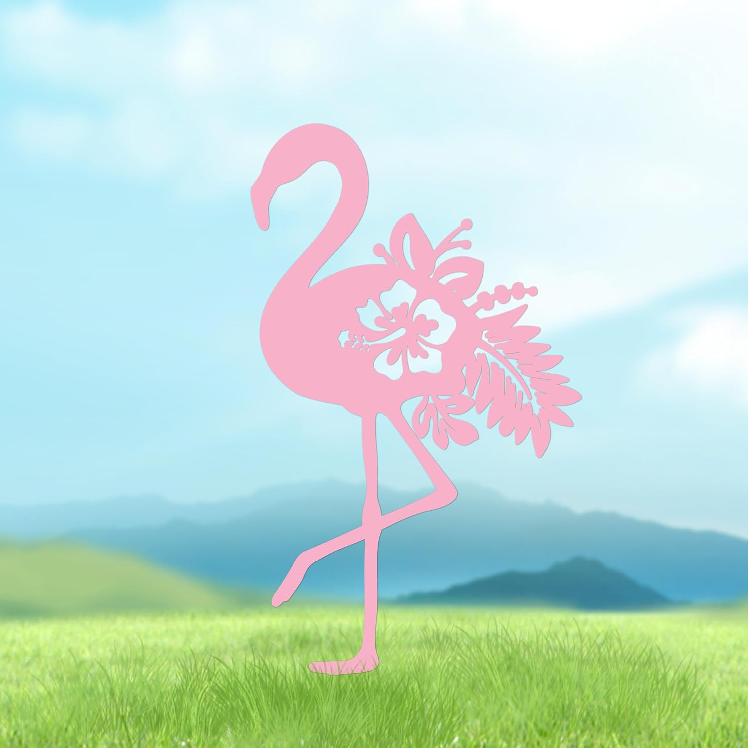 AWISBI 3.3ft Pink Flamingo Garden Stake for Yard Floral Flamingo Outdoor Decor Tropical Beach Style Flamingo Statues Metal Yard Art Decor for Home Patio Porch Backyard Lawn Ornaments Decoration (L)