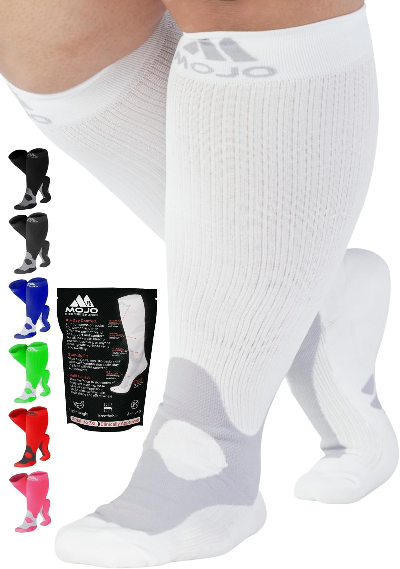 Mojo Unisex Medical Compression Socks 20-30mmHg โ Knee High for Pain & Swelling, A601