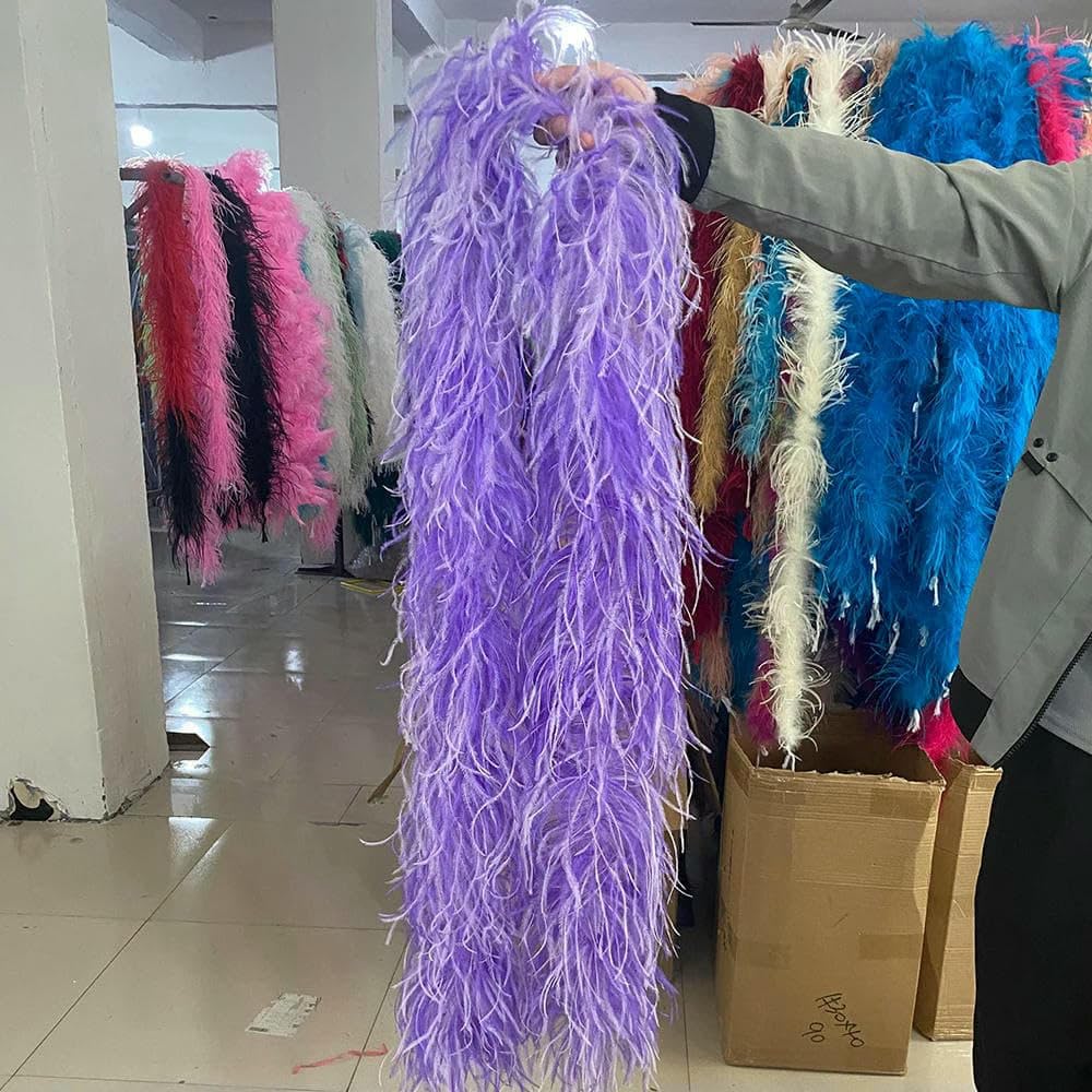 Boa en plumes d'autruche colorées mélangées de 0,5 à 3,0 m, 6 plis, plumes d'autruche moelleuses, châle pour fête de mariage, vêtements, couture, décoration, style boa 3-6 plis, 3,0 mè