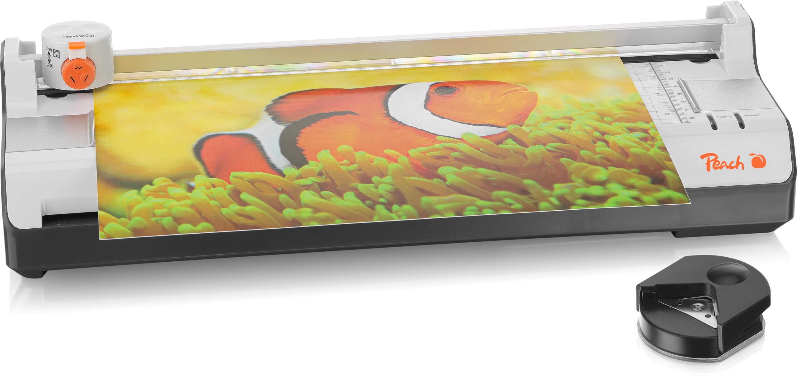 Peach Plastificatrice 6 in 1 A3 con angoli arrotondati, trimmer, pellicole di laminazione | ABS | adatto per tutte le pellicole standard fino a 2 x 125 mic. | Laminatrice a caldo e freddo | PBP450A
