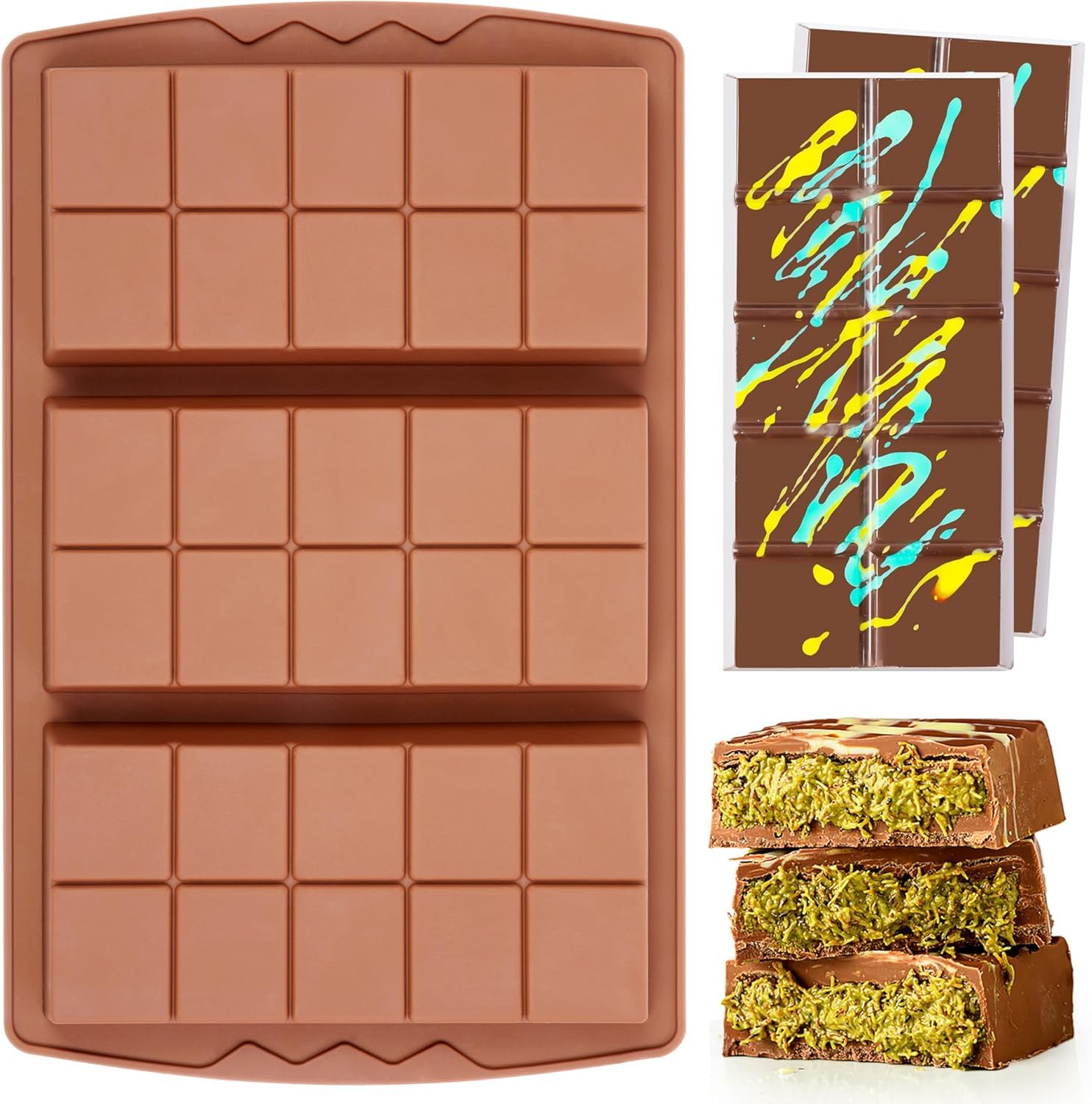 LEGACYCART Dubai Chocolate Bar Mold Deep Stuffed Silicone Molds for Filling Knafeh Pistachio Chocolate Bar Large Thick Candy Bar Molds Break Apart (10 Snap-image-7