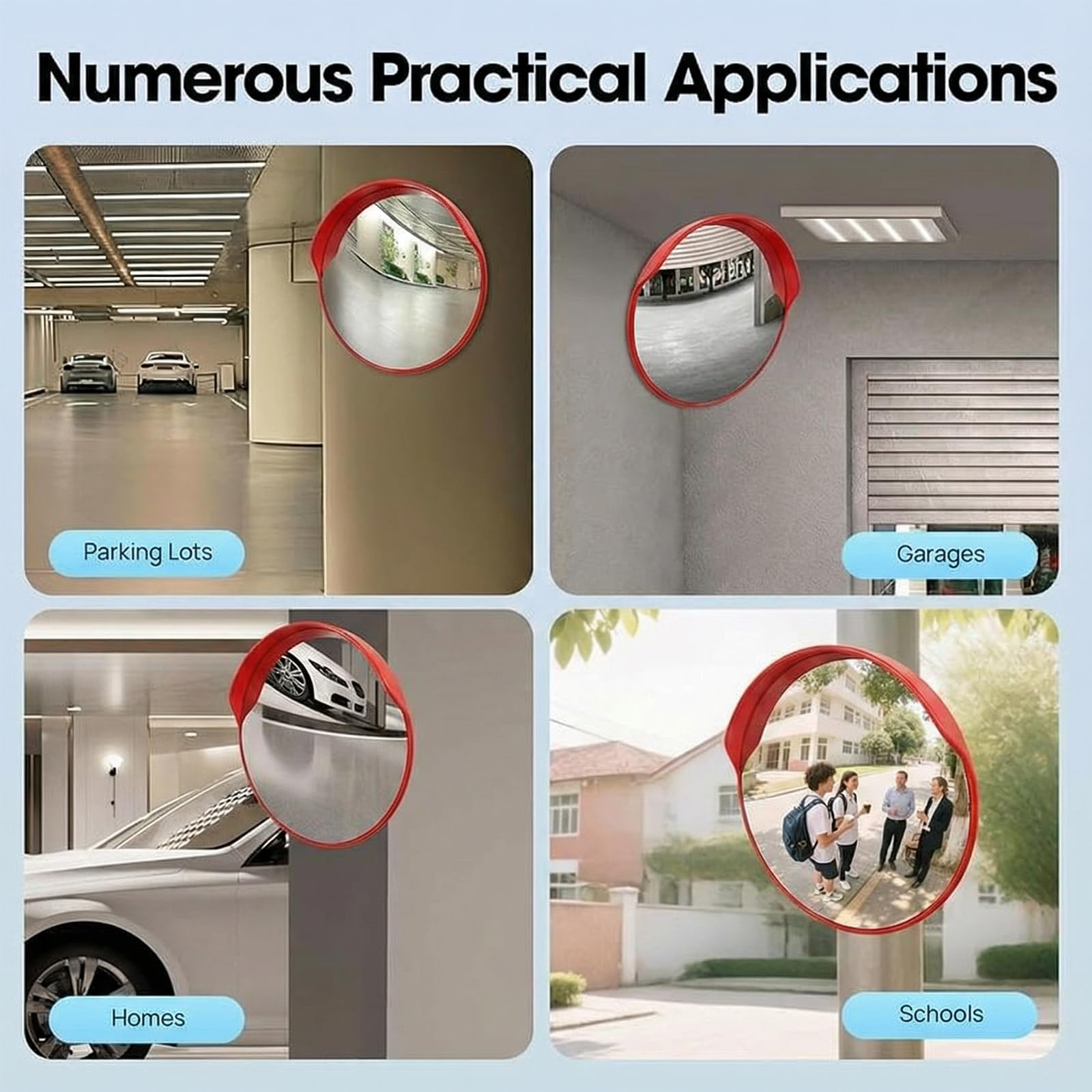 Miroir Convexe de Circulation 45 cm en ABS Lot de 2 | Vision Grand Angle à 160° Avec Coque Résistante Pour Rues Intersections et Zones Commerciales
