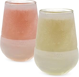 HOST 1745 Freeze Stemless Red & White Wine Tumbler Cups, Insulated Glass, Sillicone Band, Set of 2, 8.5 oz