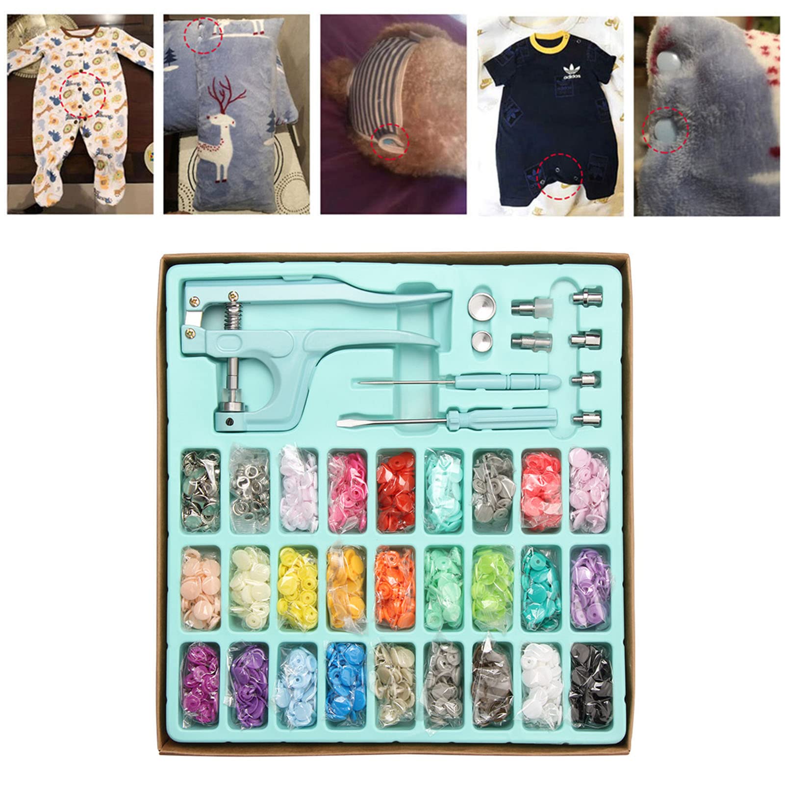 Kit Bottoni Automatici in Metallo E Resina, Set di Bottoni Automatici di Facile Utilizzo Per Cucire Abbigliamento, Colori Vividi E Brillanti, Include Strumenti Per Una Comoda(Blu)