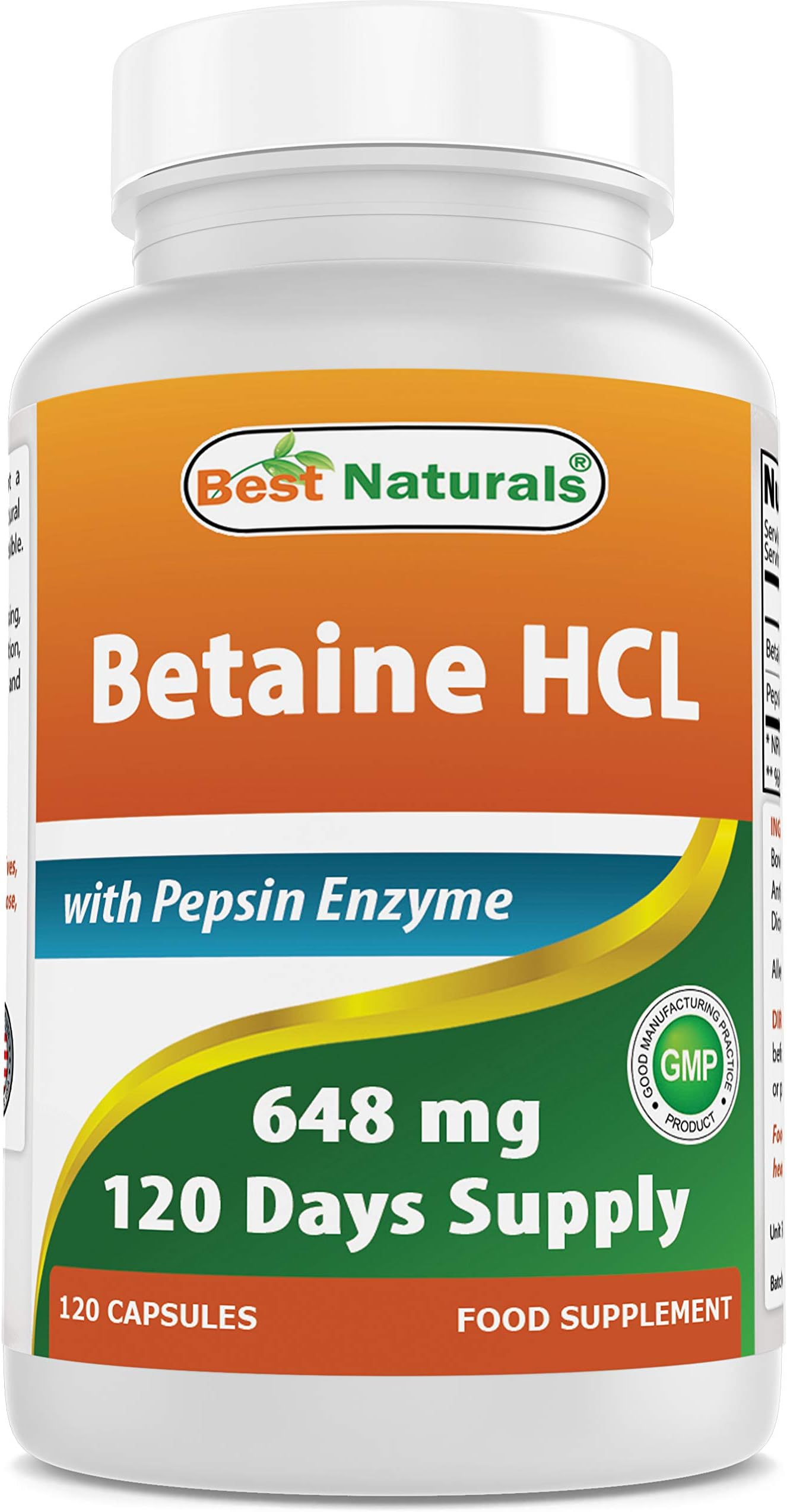Best Naturals Betaine HCl 648 mg with Pepsin 120 Capsules