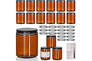 16 Pack 8oz Amber Glass Jars with Lids