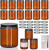 Salzesfalls 16 Pack 8oz Amber Glass Jars with Lids - Mason Jars for Candles, Cosmetics, Scrubs, Lotions & Spices
