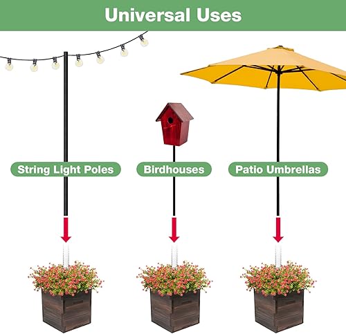 Miniatura 5 de Maceta decorativa grande de madera con soporte universal para postes de luz, paraguas, comederos de pájaros, caja de madera maciza para jardín y