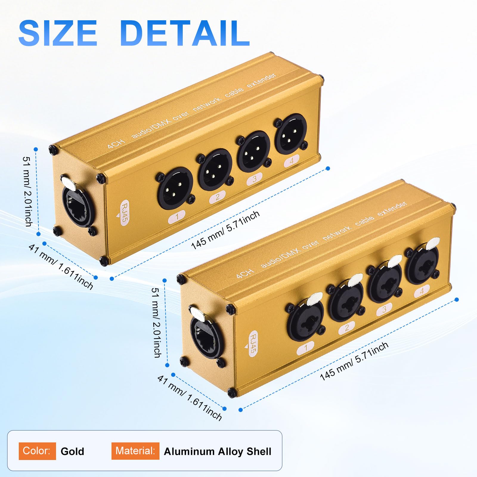 1 paio di cavi XLR a 4 canali a 3 pin multi rete XLR, XLR su prolunga Ethernet RJ45, adatto per Cat5/Cat6/Cat7, per illuminazione audio da palco, oro