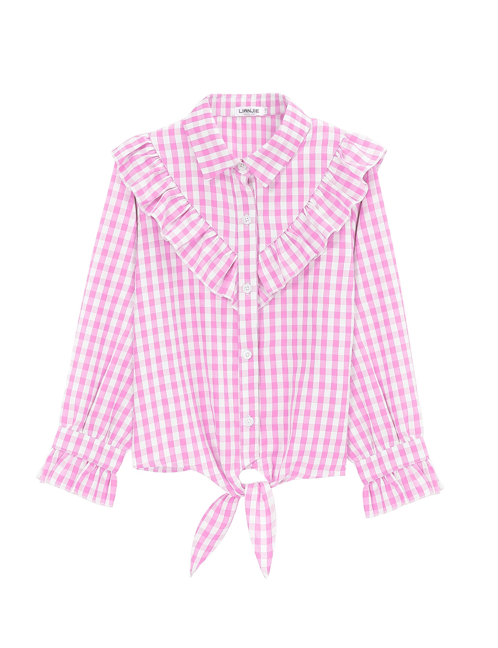 Girls Sleeveless Plaid Button Down Shirt Summer Crop Tops Tie Knot Ruffle Sleeve Shirt Blouse 3-12Y