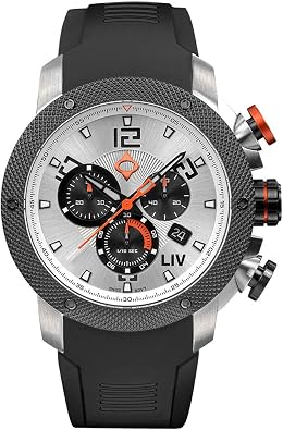 LIV GX1 Swiss Made Chronograph 45mm 316L SS Case, 3D Multi-Layer w/Quickset Date - Rugged Classic Watch- Scratch Resistant Sapphire Crystal - 660 Feet Water Resistant - BGW9 Swiss Luminova