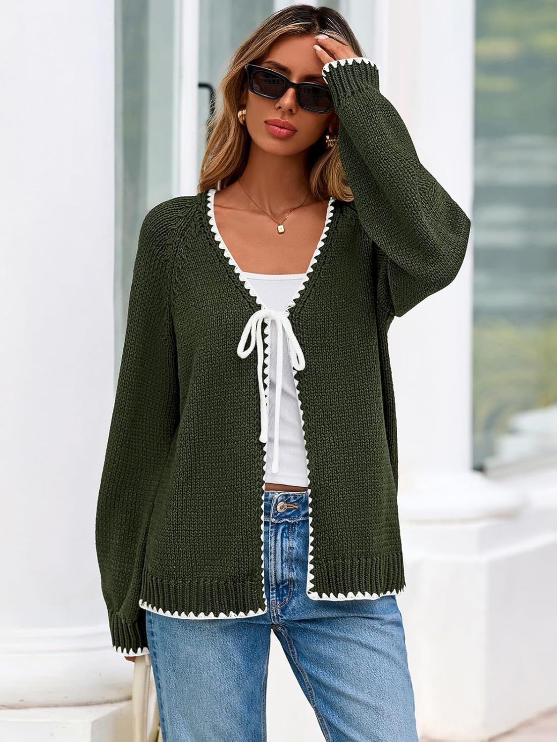 PRETTYGARDEN Womens Fall Cardigan Sweaters 2026 Long Sleeve Open Front Tie Knit Loose Cute Lightweight Sweater - Image 5