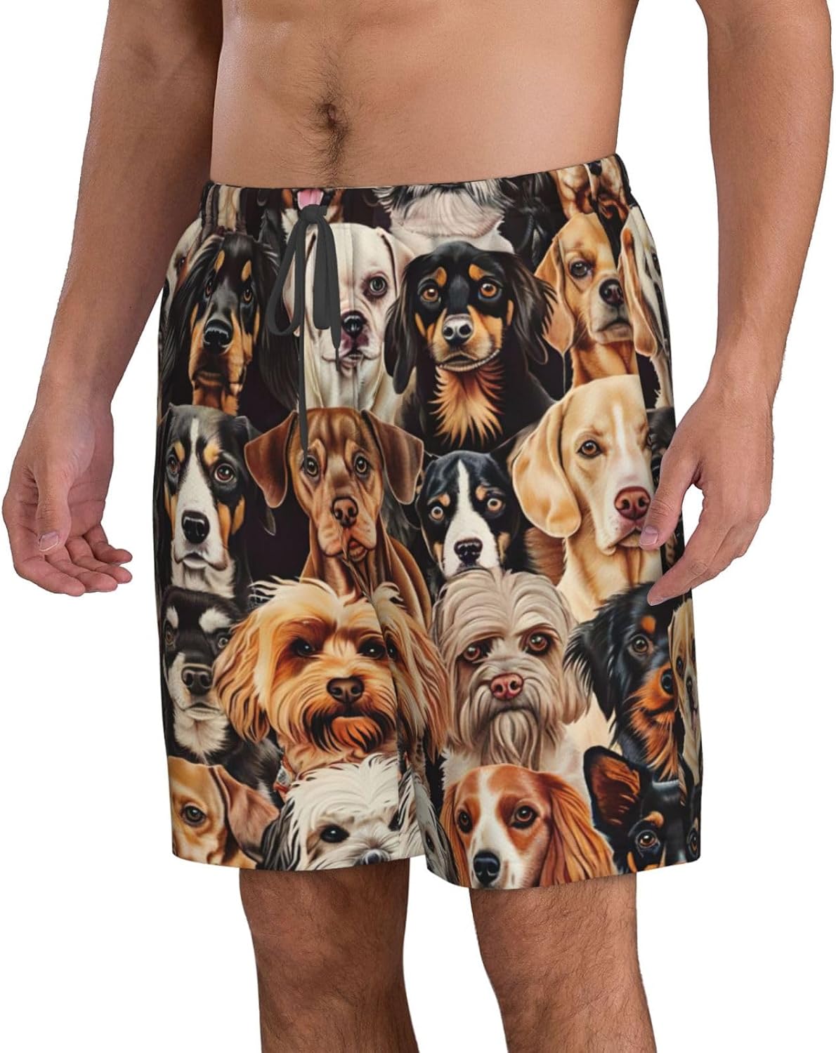 Dogs Pattern Print Men's Quick-Drying Shorts Casual Beach Pants Stretch Waist Shorts and Pockets