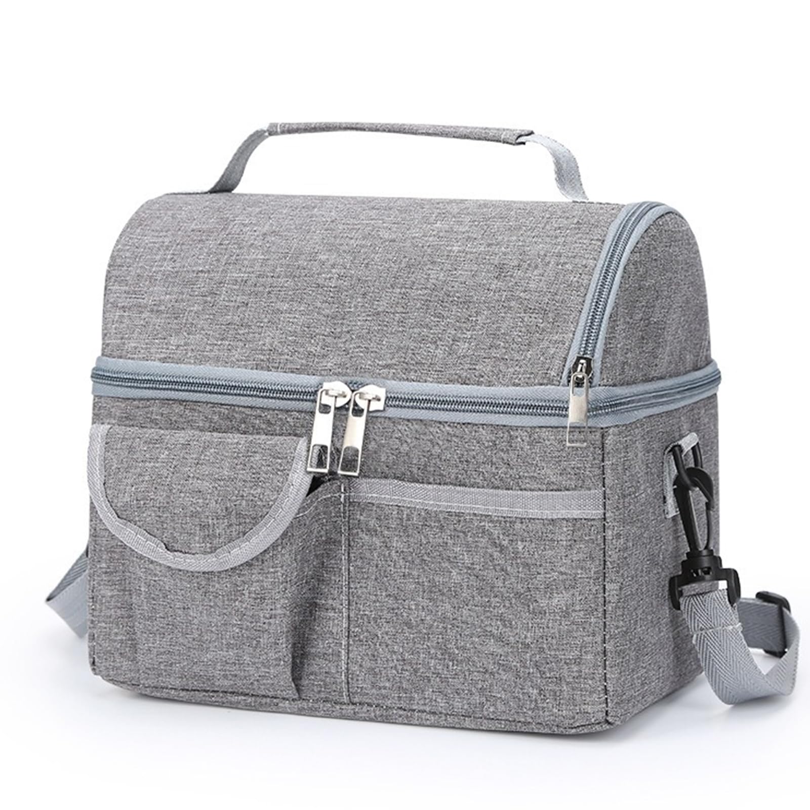 10L Bolsa termica Porta Alimentos Bolsa Comida Trabajo con Dos Compartimentos y Correa Ajustable Bolsa Isotermica Nevera Portatil para Picnics Playa Camping Oficina Escuela (Gris)