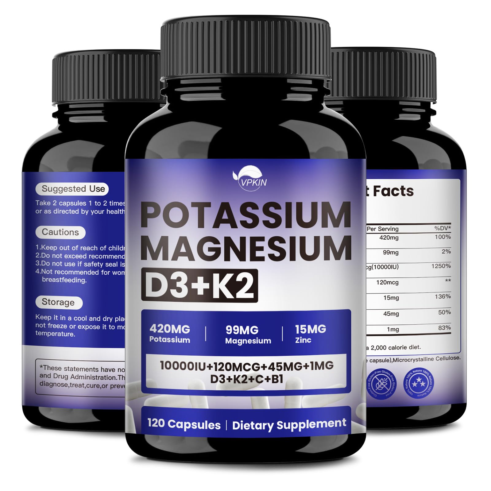Potassium Magnesium Zinc & D3 K2 Supplement,Support Immune & Energy