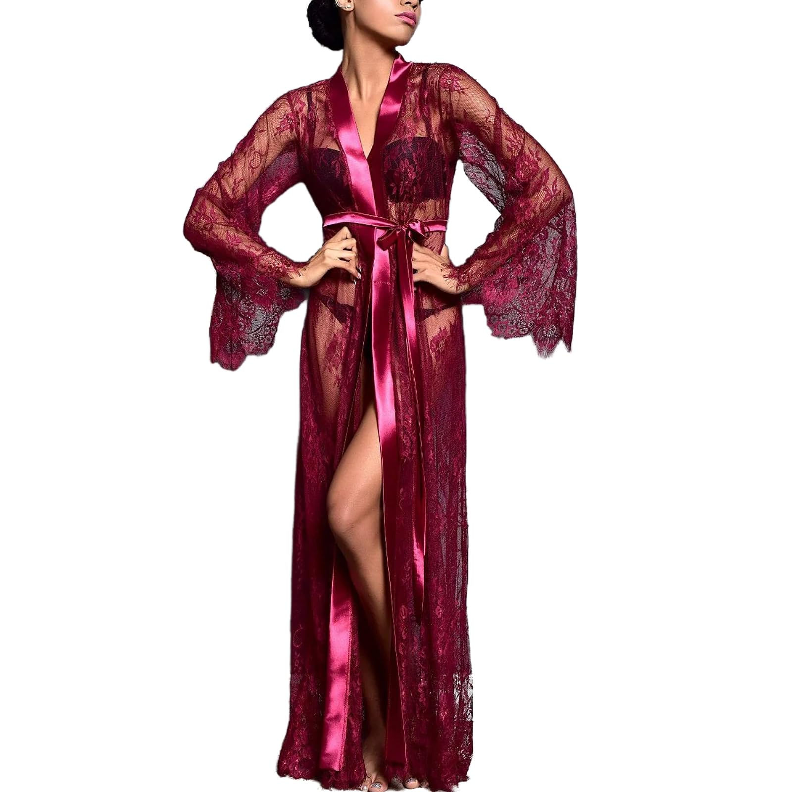 ZWCHGJ Szlafroki, długie prześwitujące koronkowe szaty kimono prześwitujące szlafroki z siateczki tiulowa koszula nocna maxi elegancka koszula nocna bielizna nocna, na bieliznę nocną sukienka dla