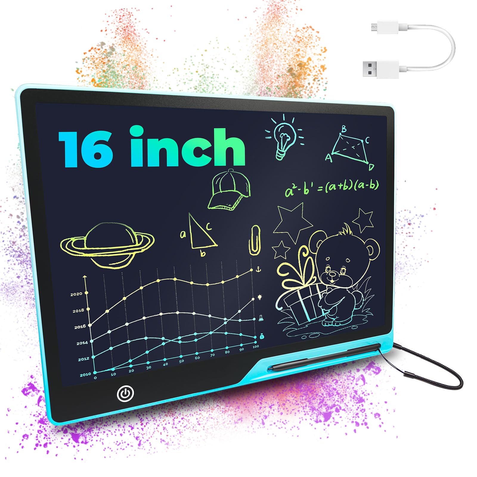 UbitreeLCD Writing Tablet for Kids, 16in Colorful Doodle Board with Stylus, Boy Girl Gifts Reusable Electronic Drawing Pad for Home, School