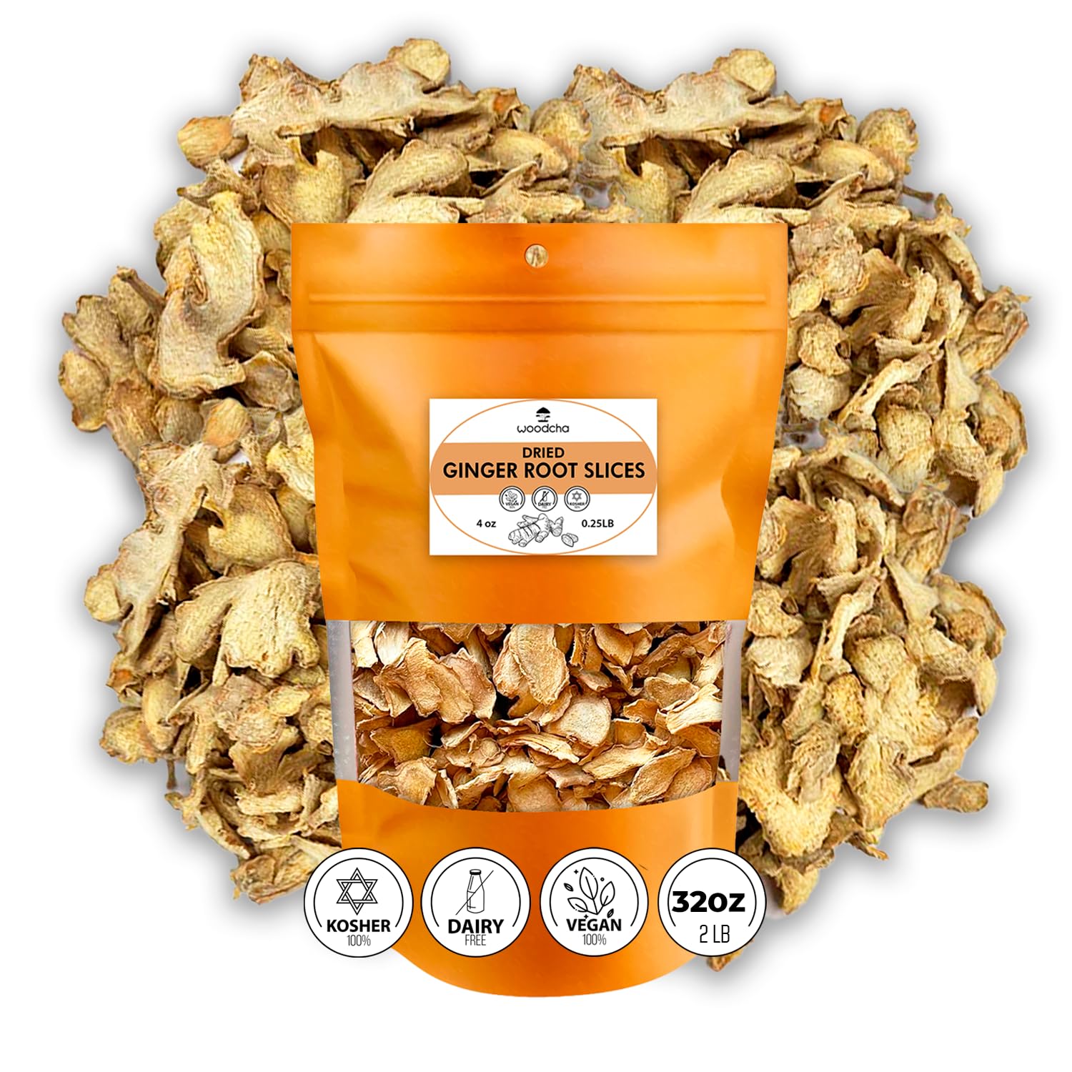 Premium Dried Ginger Root Slices, Quality Minced, Ginger Slices No Sugar, Dry Chunks For Tea, Vegan, Kosher (2 lb)