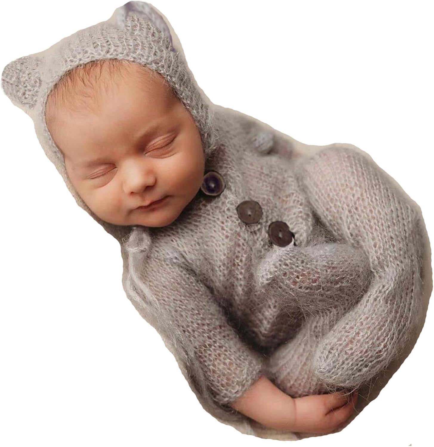 2Pcs Newborn Photography Props Boy Photo Posing Outfits Baby Photoshoots Girl Crochet Bear Hat Romper - Image 5