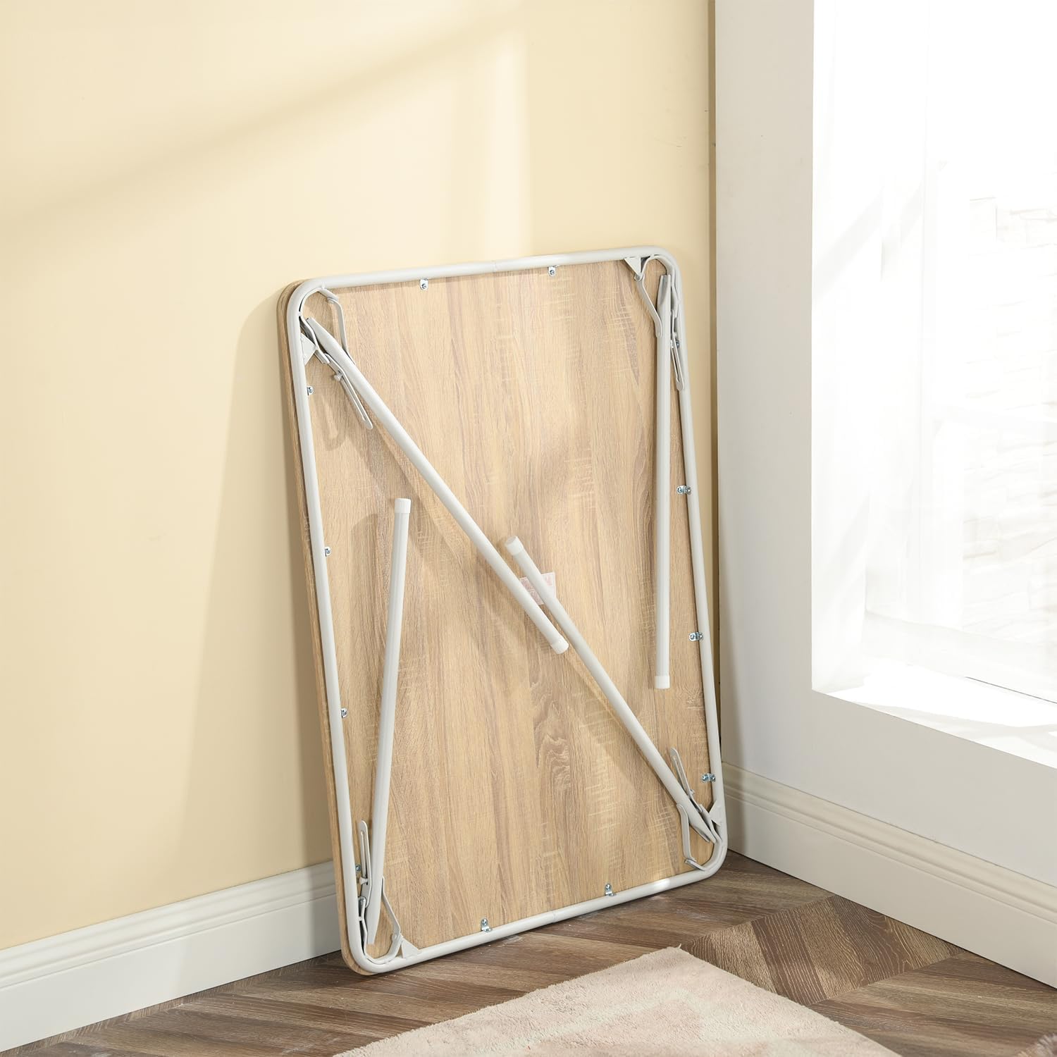 Homy Casa Indoor & Outdoor Portable Folding Tablewith MDF Tabletop, Square Card Table Utility Game Table for Dining, Camping, Puzzles and Picnics (Beech)