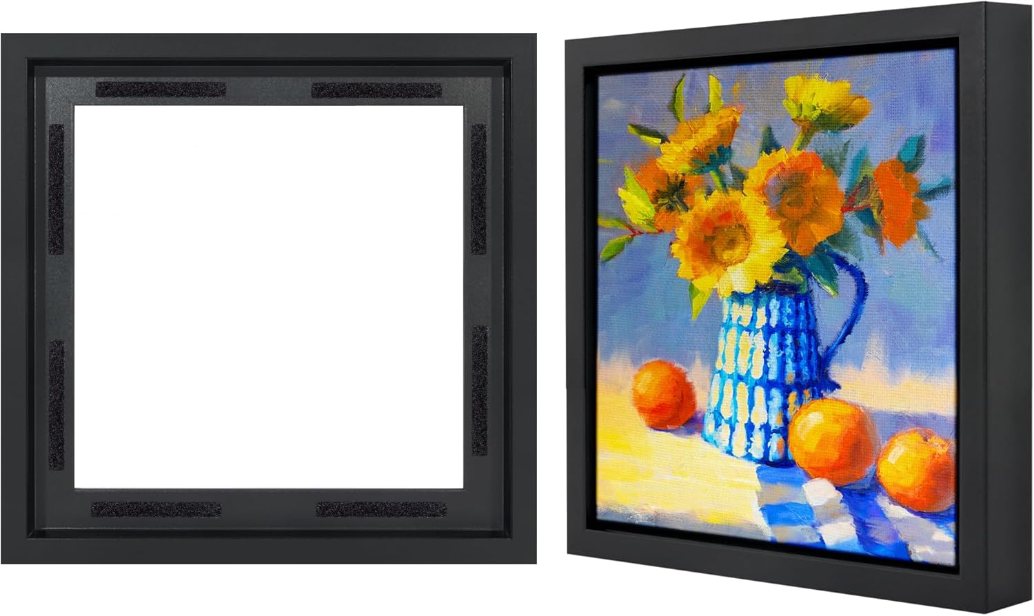 Americanflat 12x12 Canvas Floating Frame with Adhesive Strips Included - Vertical and Horizontal Floating Frame for Artwork - Canvas Frame for Wall Display - Black Black 12x12