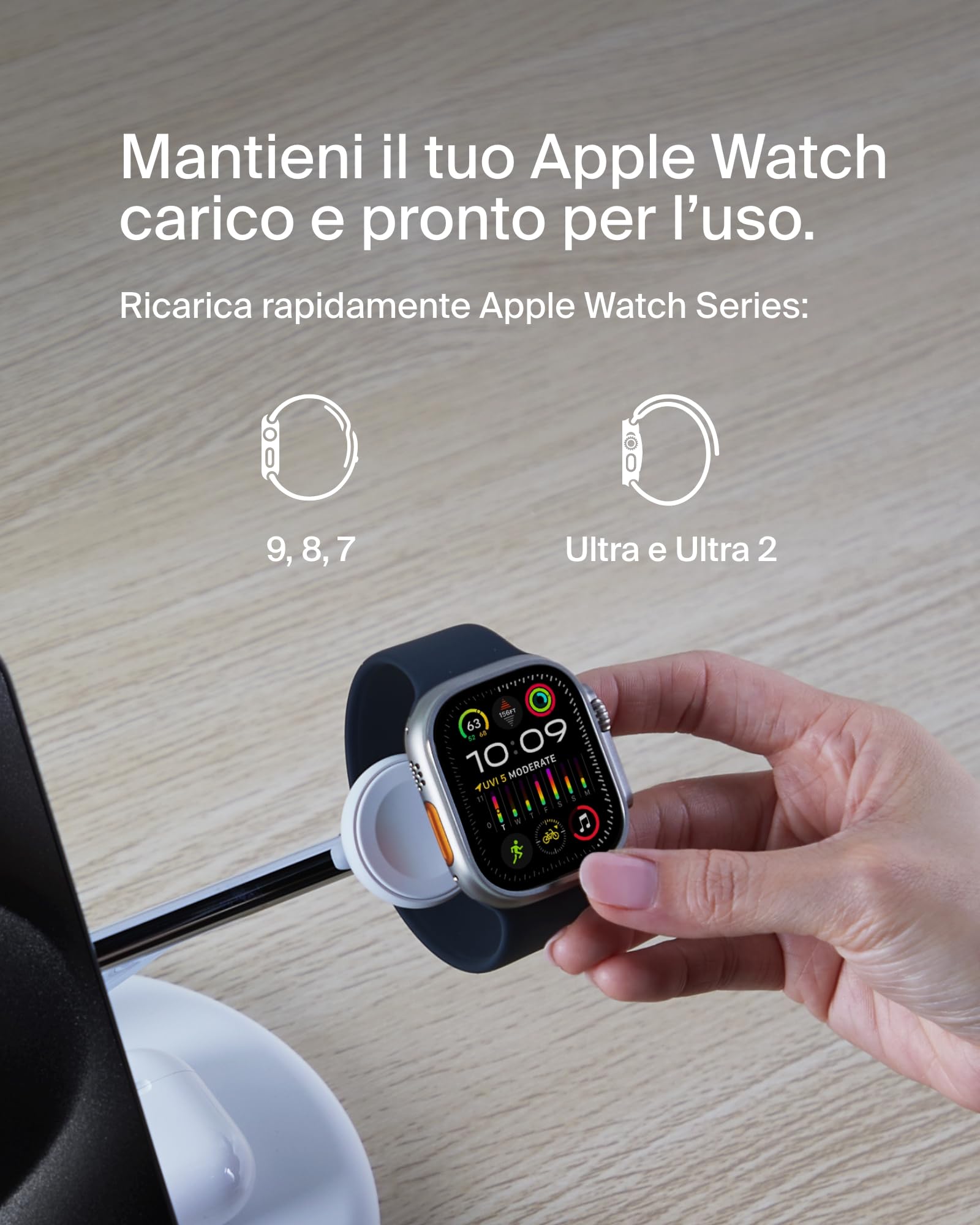 Belkin Supporto di ricarica wireless magnetica 3 in 1 con Qi2 (15 W), compatibile con MagSafe, caricatore rapido per iPhone 16/15/14/13, AirPods, Apple Watch e altri (alimentatore incluso) - Bianco