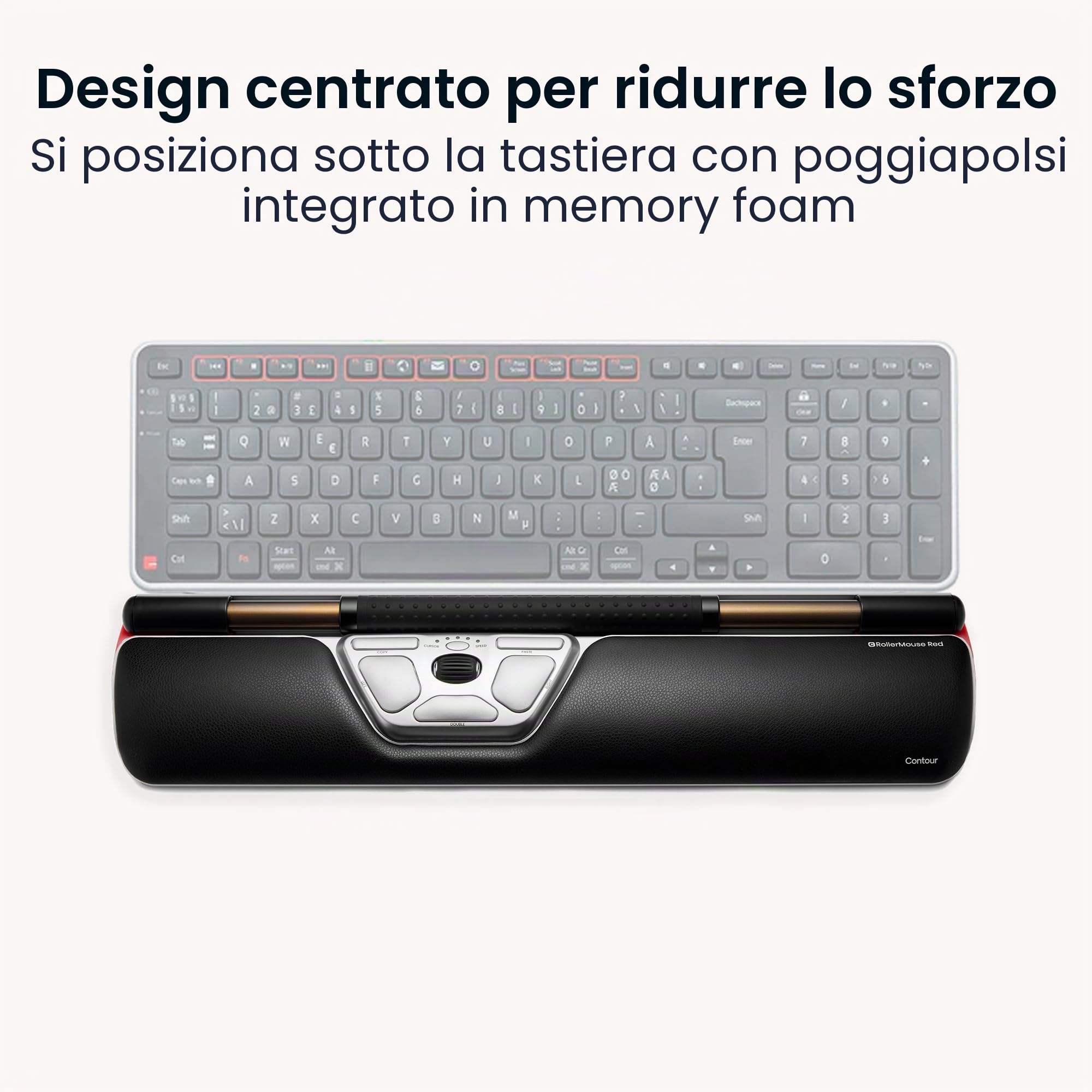 Contour Design RollerMouse Red Mouse ergonomico con supporto memory foam per palmo, per sindrome tunnel carpale, Sanza fili Mouse ambidestro per PC, Mac e laptop - Senza fili - Regolare