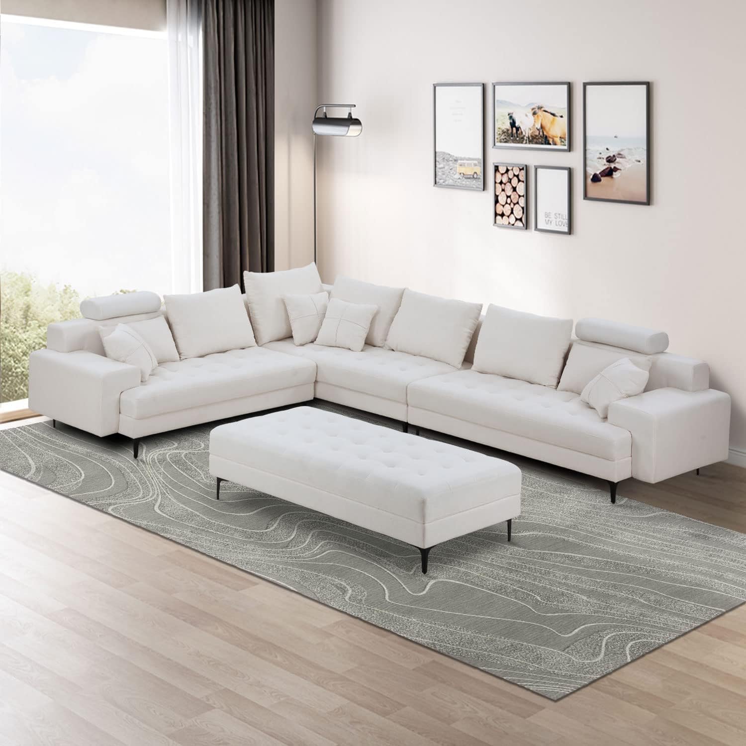 JURMALYN Sofá modular blanco de 140 pulgadas para sala de