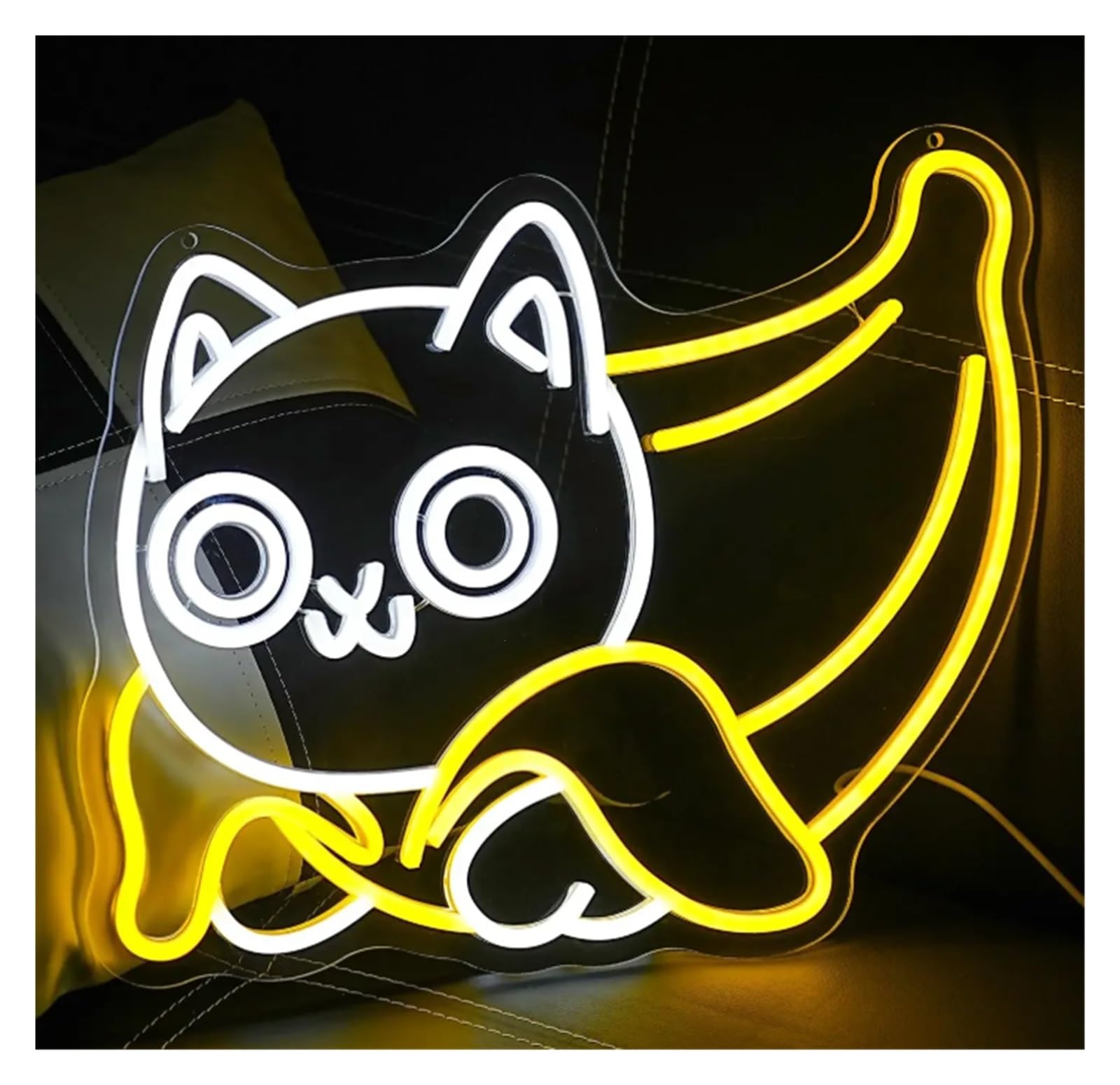 LEMST Signs Lamp Banana Cat Neon Lights for Wall Decoration, Bookstore Club, Home Library Decoration, Wedding 40x30cm