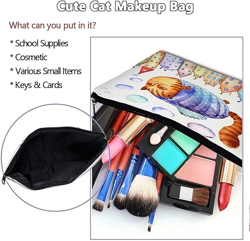 Miniatura 7 de LESFEY Bolsa de maquillaje de viaje para gatos, lindo organizador de cosméticos de dibujos animados, divertidos regalos inspirados para
