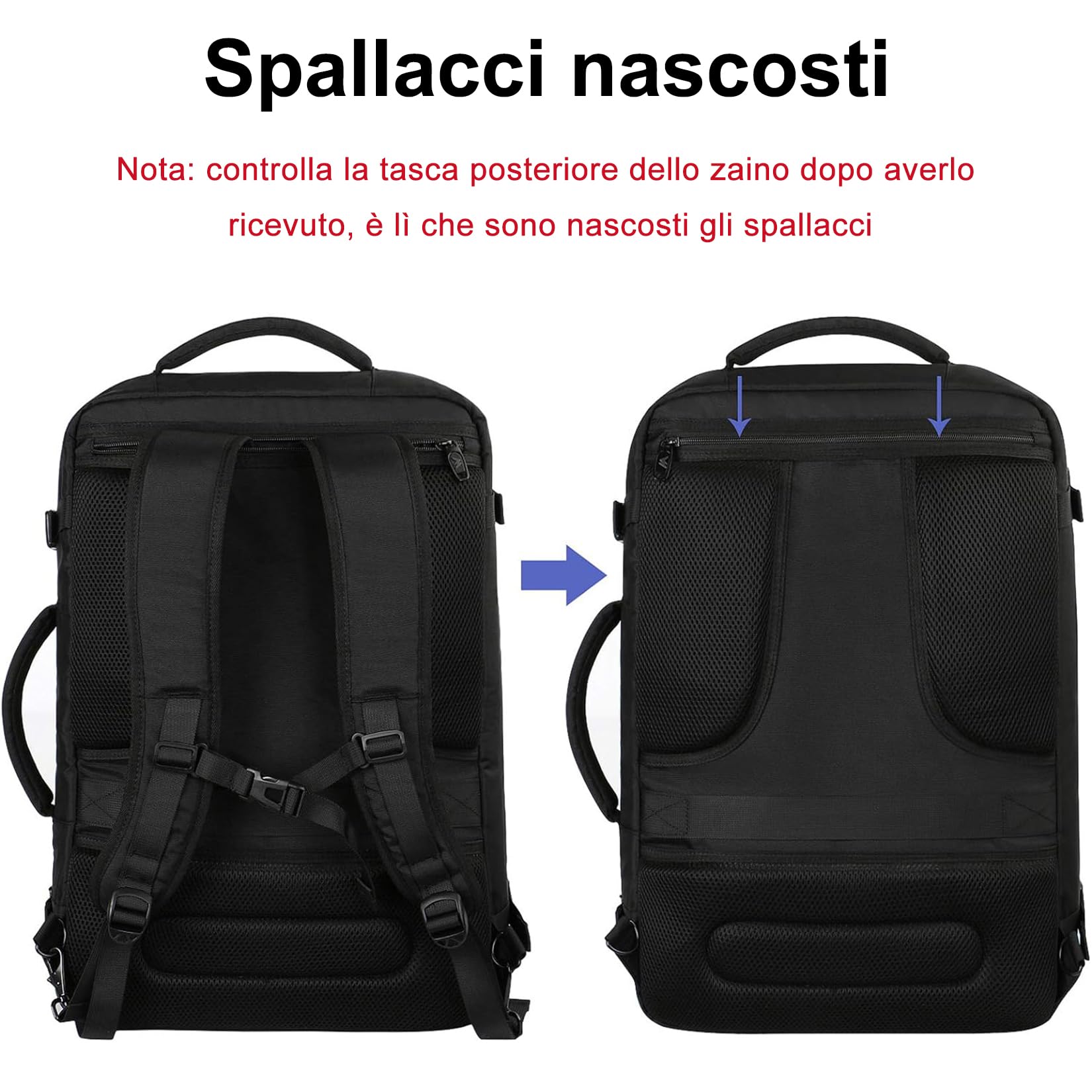 MATEIN Bagaglio a Mano Aereo 55x35x25 ITA Airways, Zaino da Viaggio 50L Borsa da Cabina Espandibile Travel Bag per Donna Uomo, Multitasche Leggero Zaini Casual per Air France, Air Europa, KLM, Nero