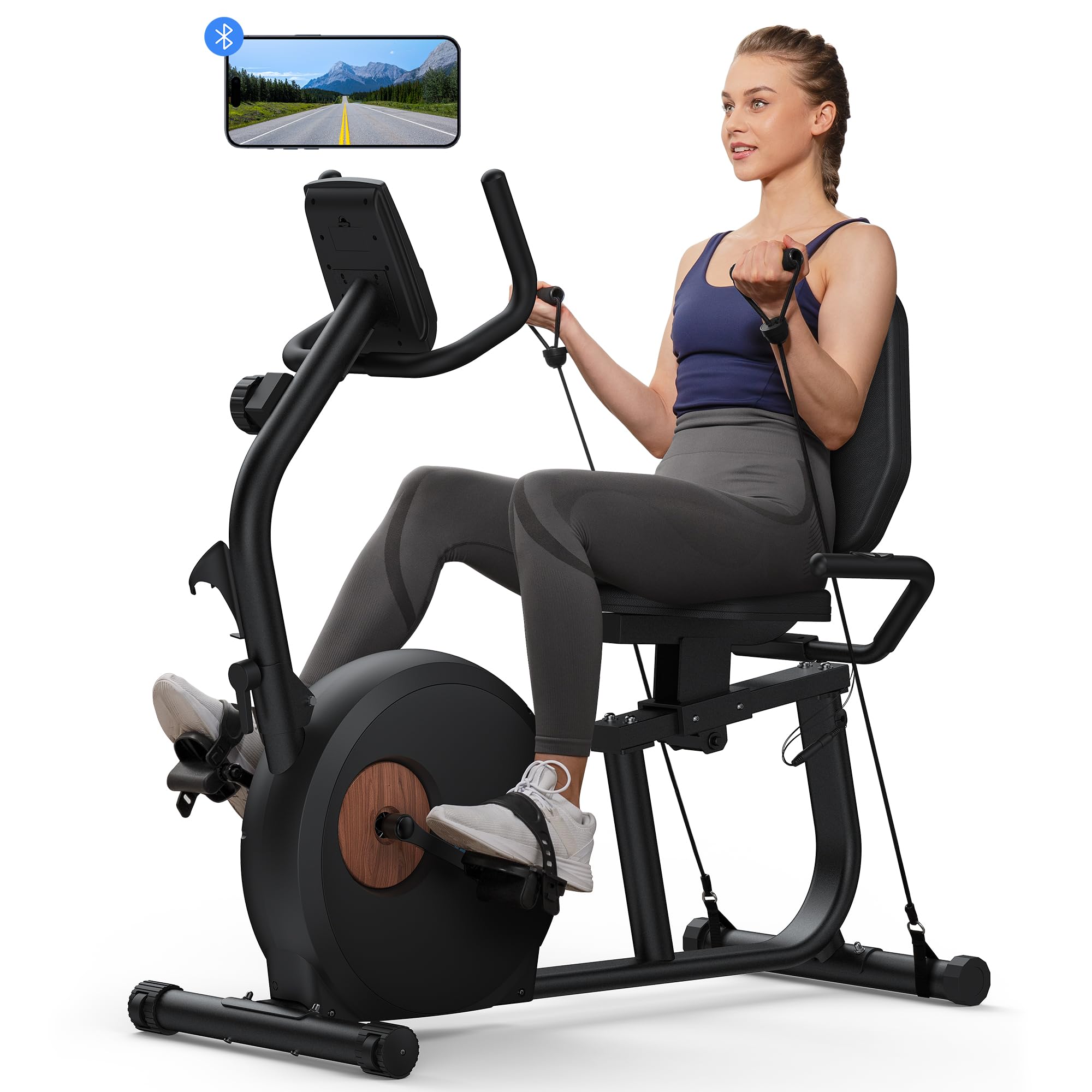 MERACHRecumbent Exercise Bike for Home, Upgraded Durable Magnetic Stationary Recumbent Bikes for Seniors Adults with Resistance Bands, Exclusive App, Adjustable Comfortable Seat, 350LB Capacity, S23
