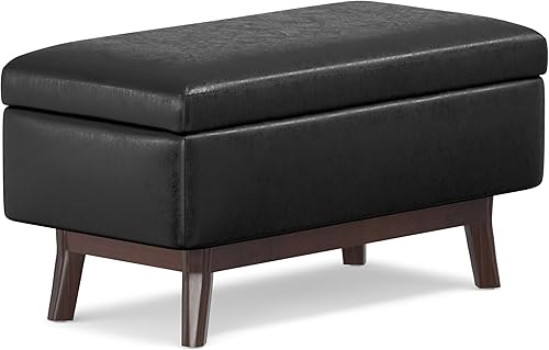 SIMPLIHOME Owen - Otomana rectangular pequeña de almacenamiento rectangular de 36 pulgadas de ancho en piel sintética negra envejecida, para sala de