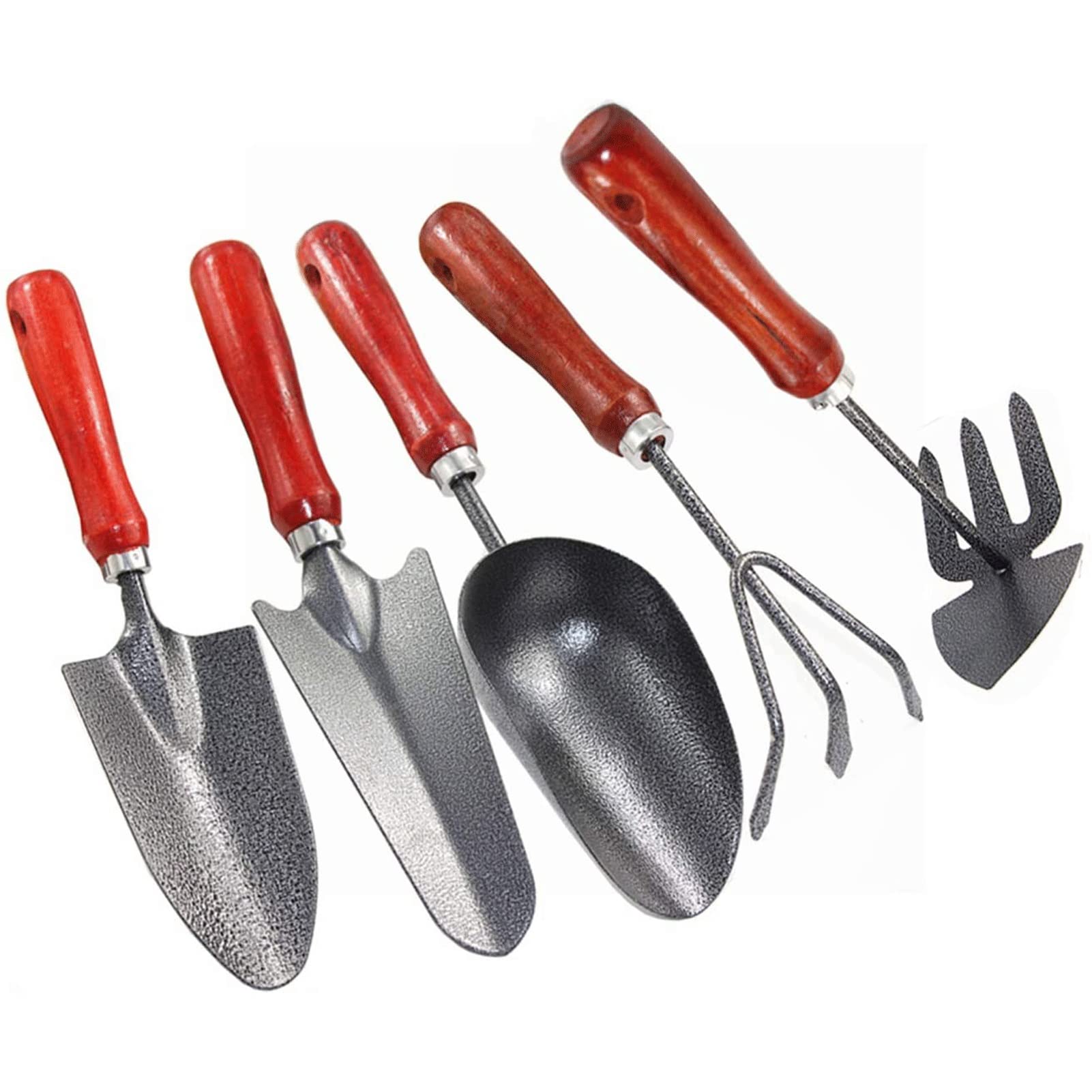 Set di attrezzi da giardino, confezione da 5 kit da giardinaggio in ferro for impieghi gravosi, set da lavoro for giardinaggio all'aperto con manico ergonomico in legno Regali di giardinaggio pe