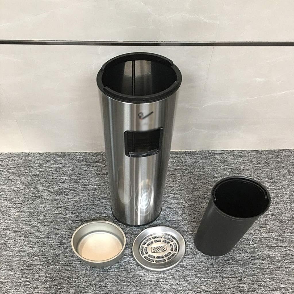 Golden Silver Stainless Steel Ashtray Trash Can with Lid, Outdoor & Indoor Vertical Cigarette Bin(Silver)