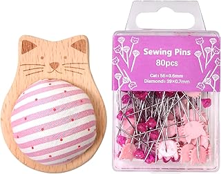 Cute Cat Pin Cushion Kit–Adorable Pincushion with 80 Craft Positioning Pins,Wooden Base Pin Cushions for Sewing Quilting and Needlepoint DIY Projects