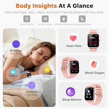Smart Watch for Women Men - Answer/Make Call, Fitness Tracker Smartwatch for Android iPhone Compatible, Sleep Female Cycle, 120+ Sports Modes Step Counter (Sakura Pink, 2 Straps)