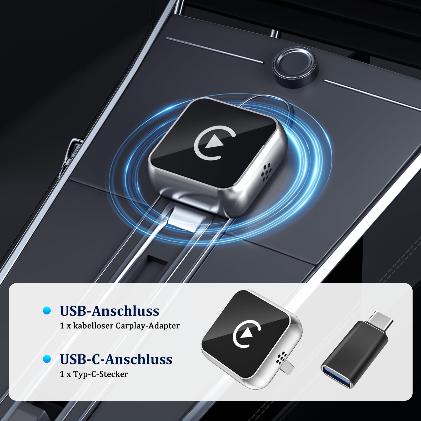2 in 1 Carplay Wireless Adapter & Android Auto Adapter,USB-A/Typ-C Wired Auf Wireless Kompatibel Mit Für iPhone IOS 10+ e Android 11+,Schnelle Verbindung, Keine Verzögerun, Auto-Wiederverbindun