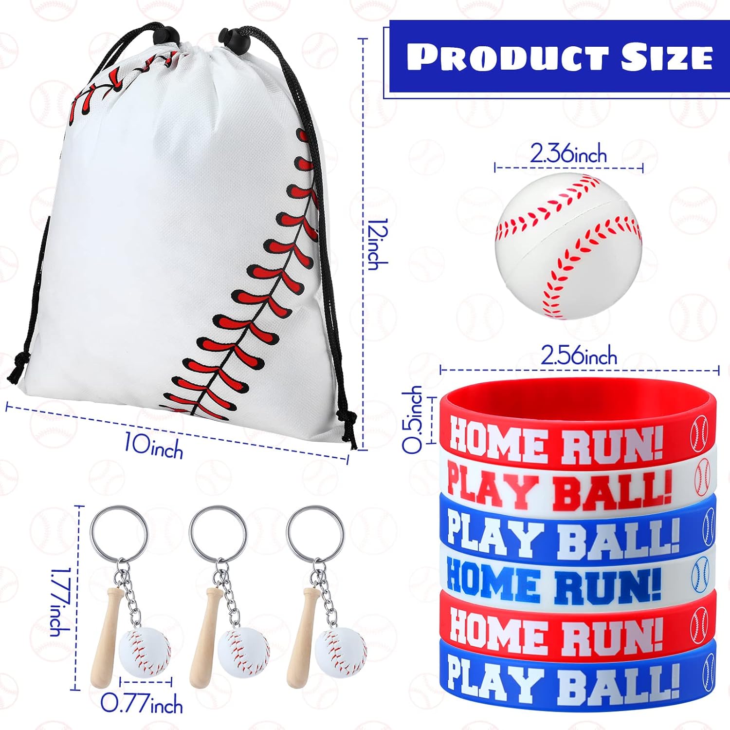 Nuogo 48 Pcs Baseball Party Favors Include 12 Baseball Gift Bags, 12 Bracelets, 12 Stress Balls, 12 Mini Keychain for Inspirational Team Party Supplies Gift Children Boy Girl - Image 3