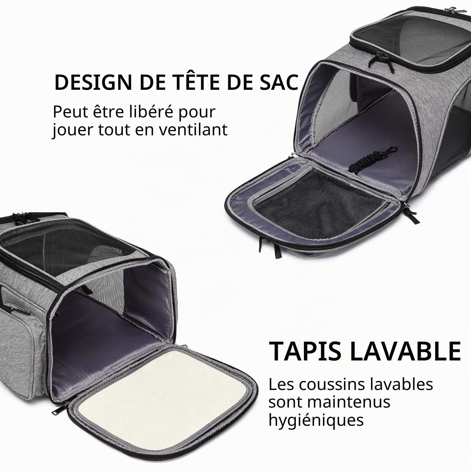 PETCUTE Sac à Dos pour Chien et Chat - Transport pour Petit Animaux Respirant Pliable, Gris