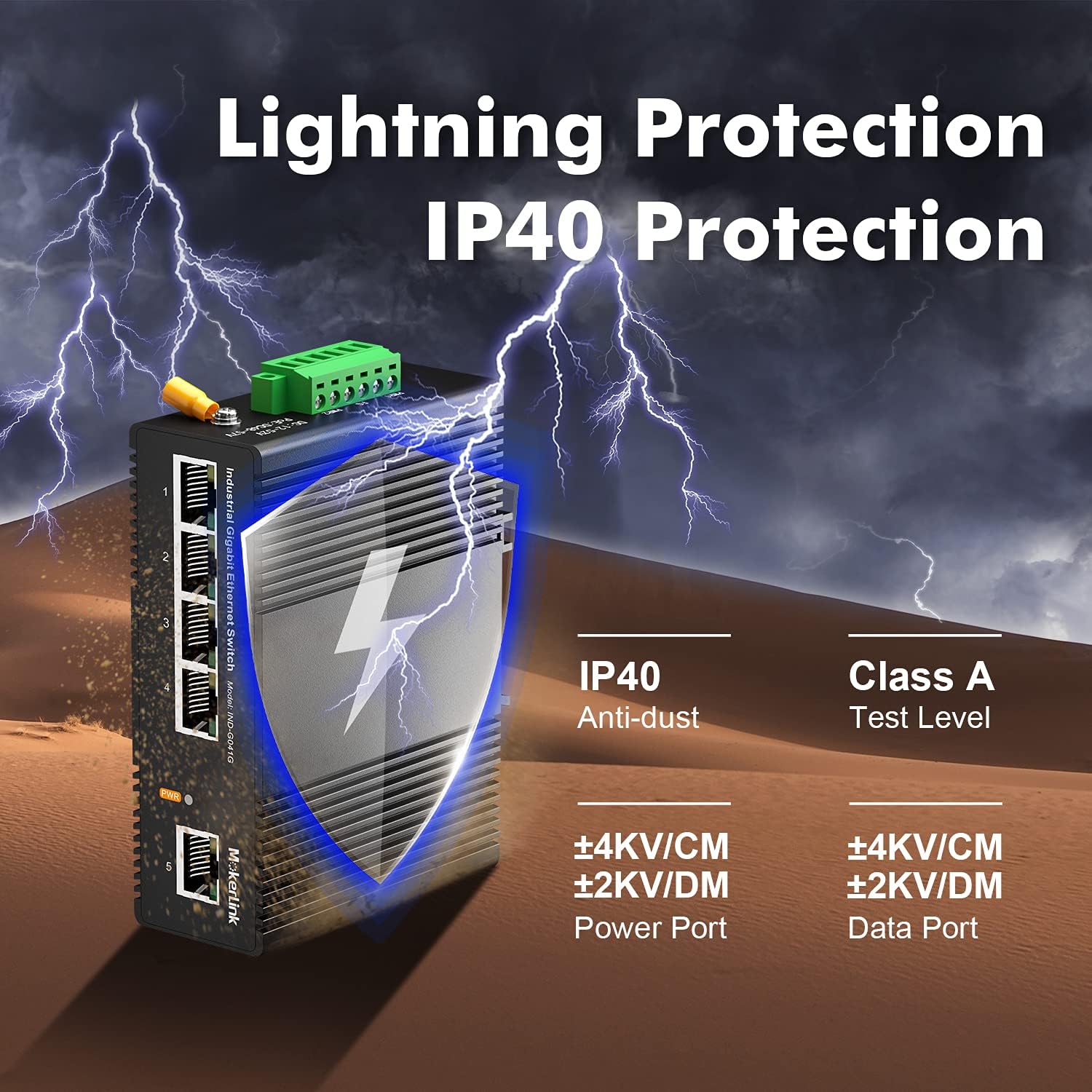 MokerLink switch with lightning protection illustration